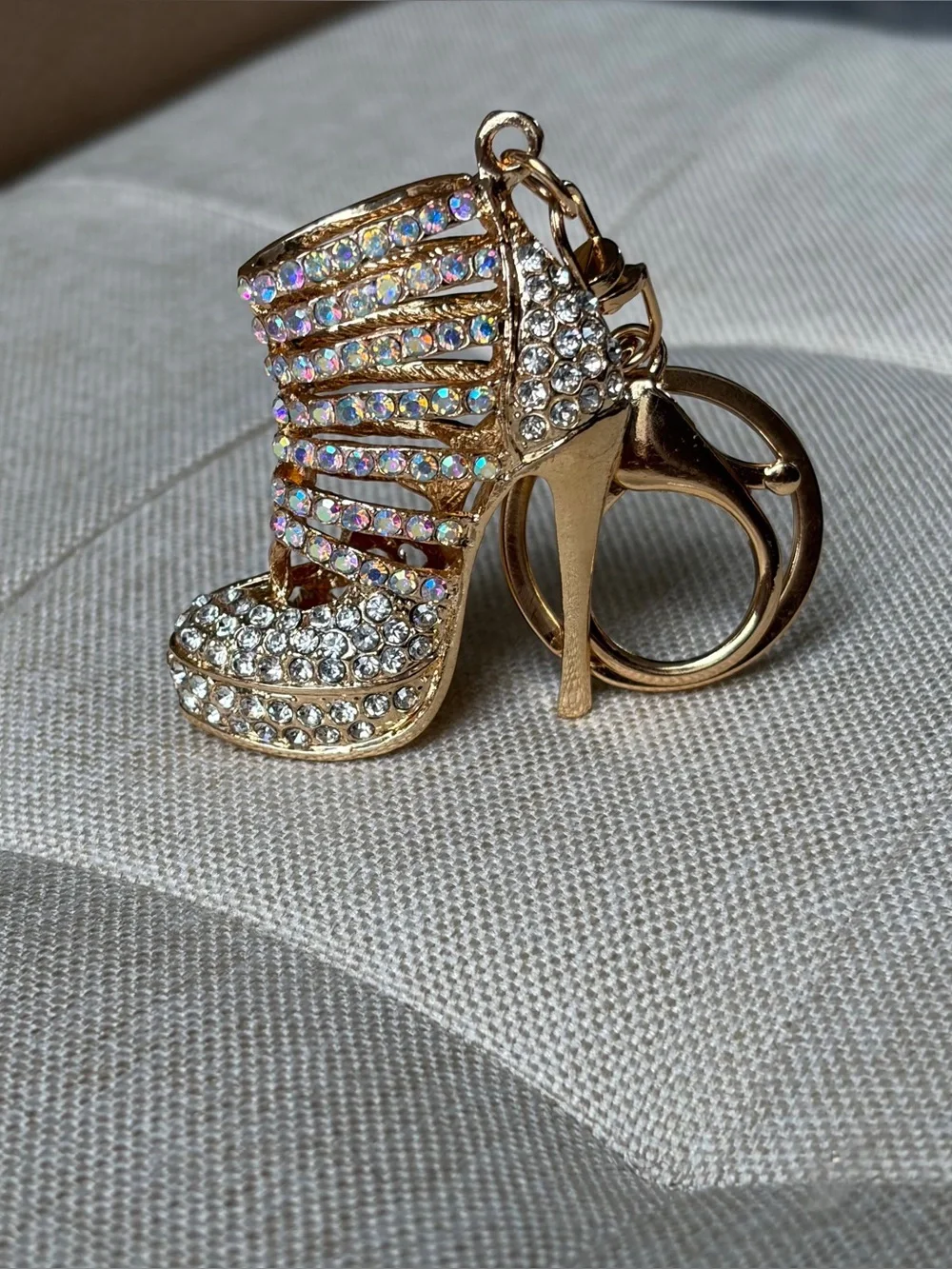 Gold Iridescent Crystal High Heel Keychain Charm - Bling Accent